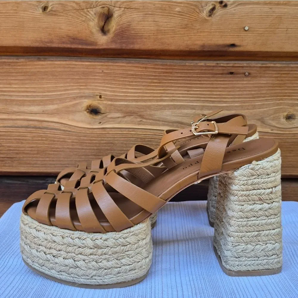 Dee Ocleppo Womens Tulum High Heel Platform Espadrille Fisherman Sandals